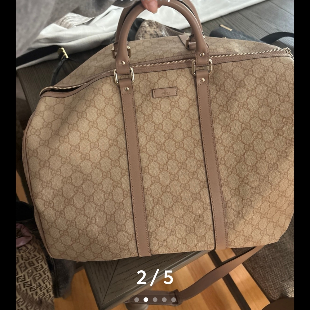 Gucci Tan and Brown Duffel Bags with Iconic Monogram